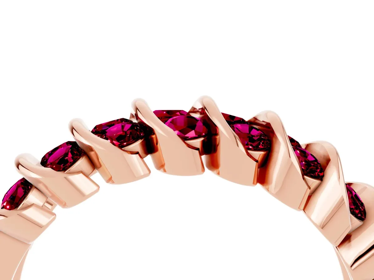 Channel Set Round Garnet Multi-Row Band Rose gold