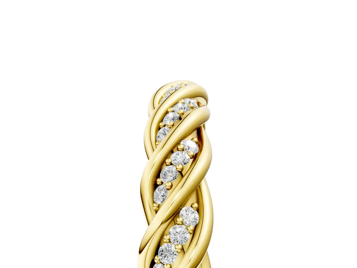 Twisted Pavé Round Diamond Eternity Band with Shared Prong Setting Yellow gold