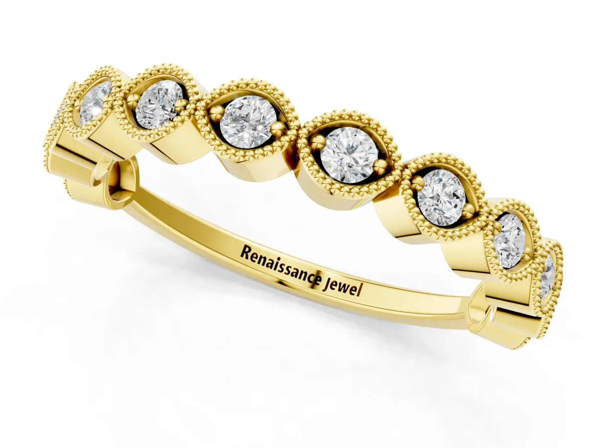 Milgrain Marquise Diamond Eternity Band with Bezel Setting Yellow gold