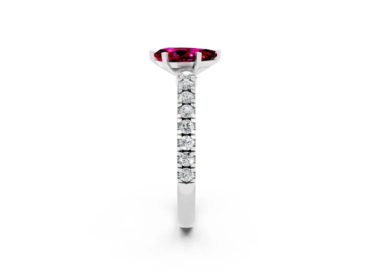 Pear Cut Solitaire Garnet with Pavé Band and Four-Prong Setting Silver