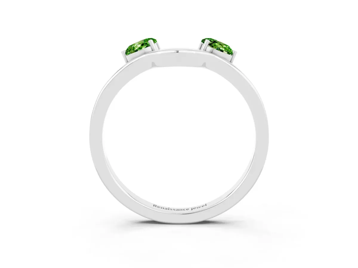 Dual Round Peridot Open Band Ring with Prong Setting Silver