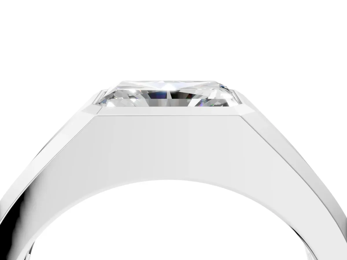 Radiant Diamond Wide Bezel Mens Ring Silver