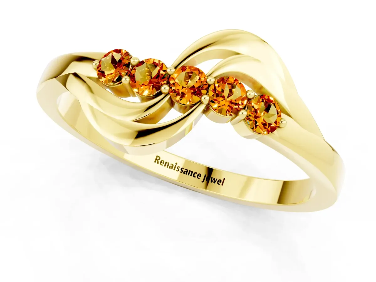 Five-Stone Round Citrine Crossover Band with Prong Setting Yellow gold