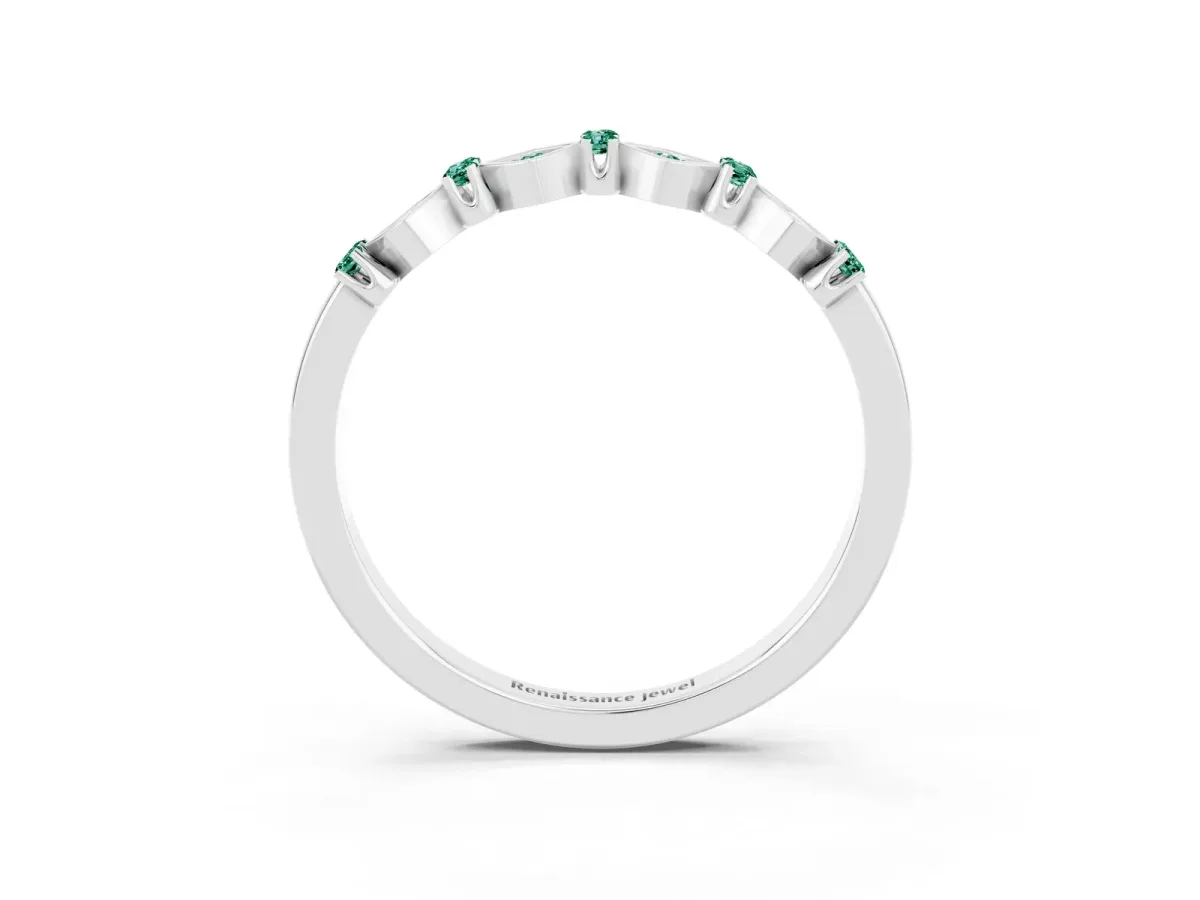 Pavé Cushion Green Sapphire Cluster Eternity Band with Prong Setting Silver