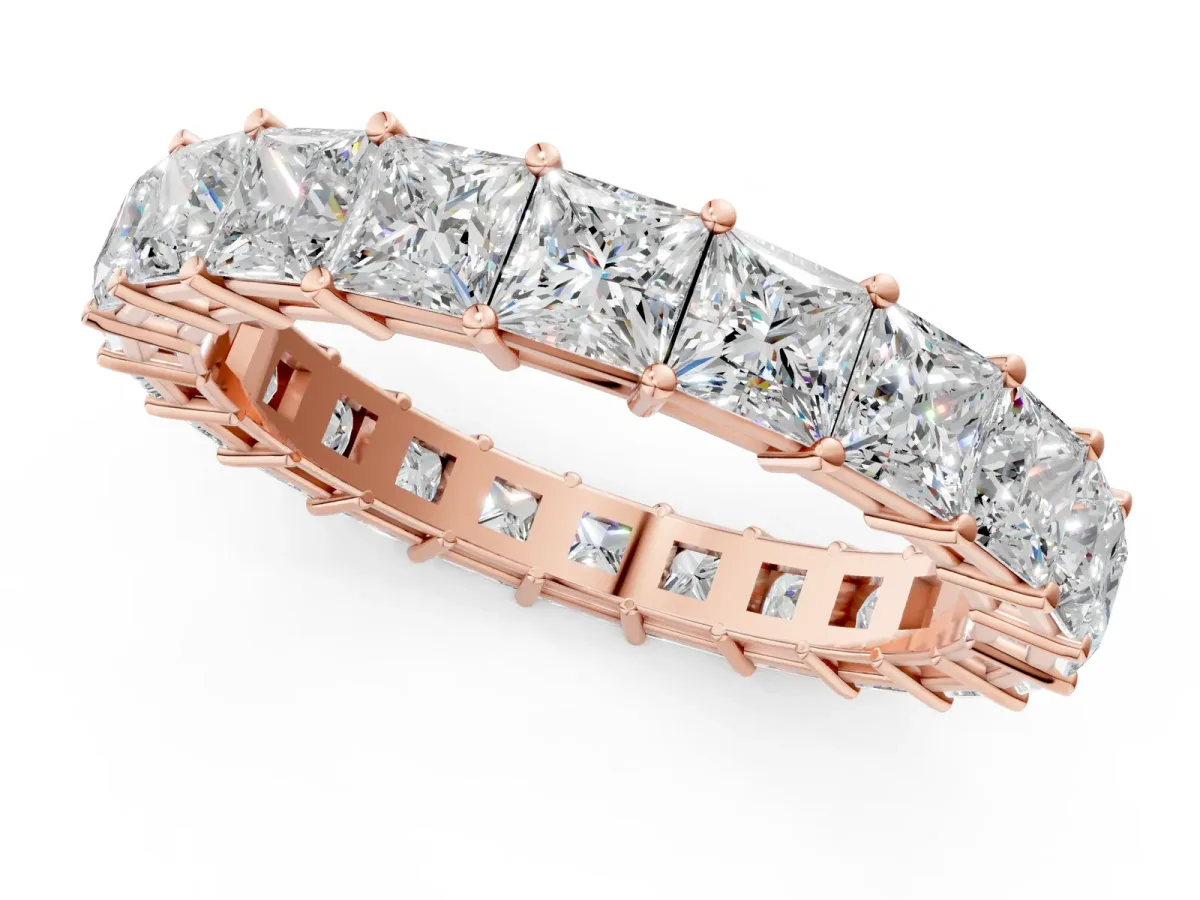Princess Cut Eternity Band with Shared Prong Setting Rose gold