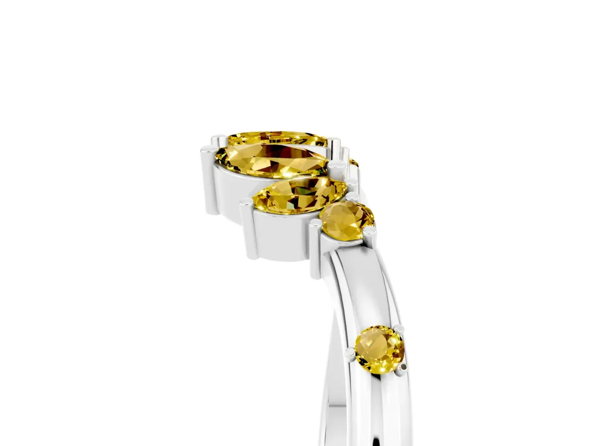Open Marquise Cluster Yellow Sapphire Band with Prong Setting Platinum