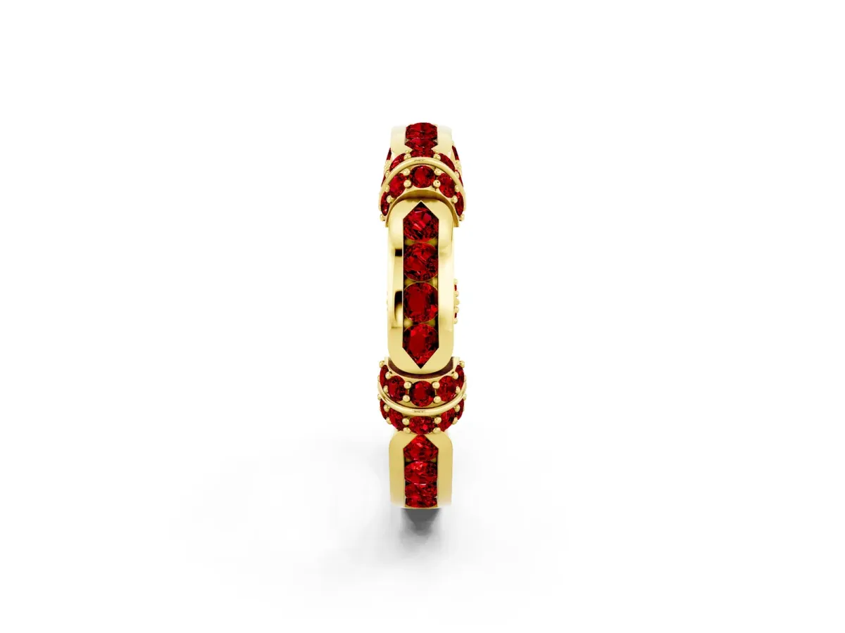 Pavé Round Ruby Link Band with Bezel Setting Yellow gold