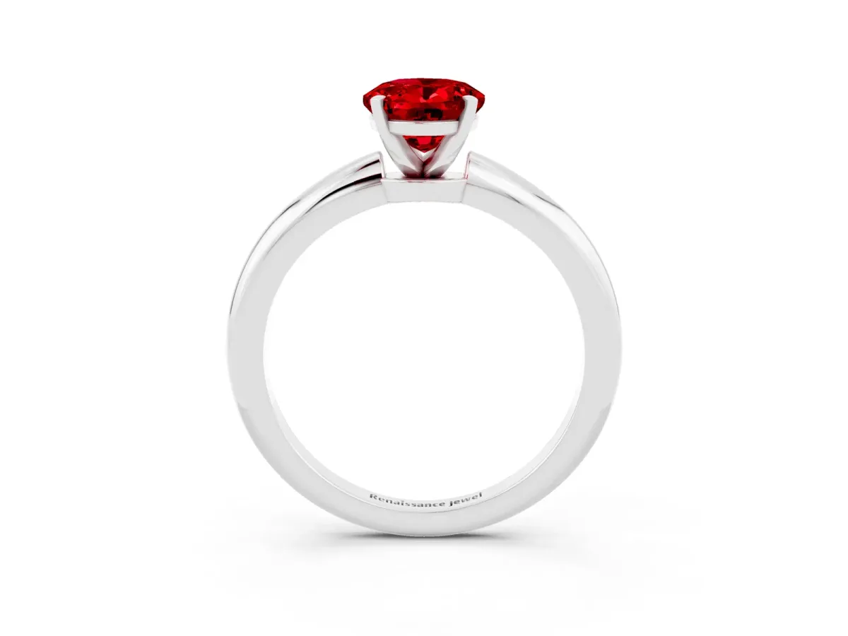 Oval Cut Ruby Solitaire Ring with Six-Prong Setting and Classic Band White gold
