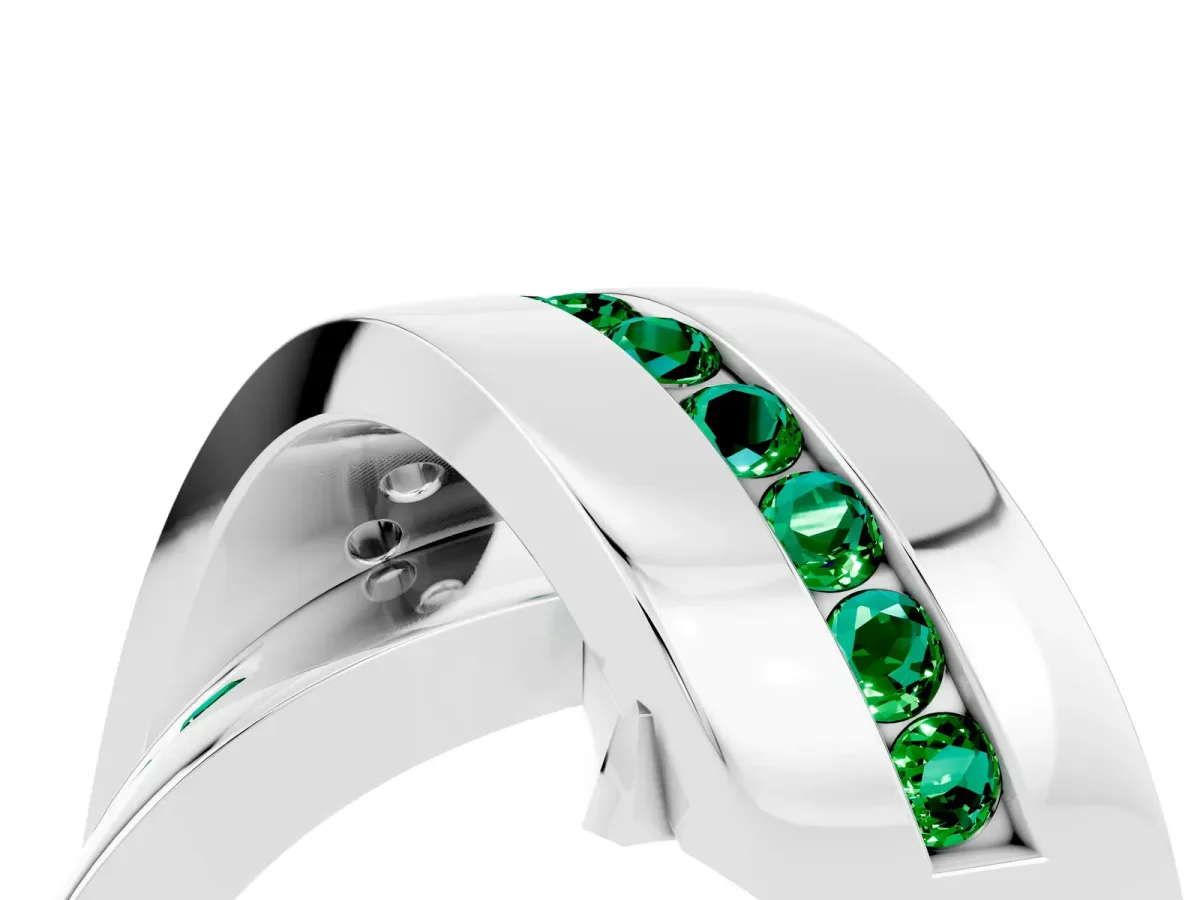 Pavé Round Emerald Crossover Band with Channel Setting Platinum