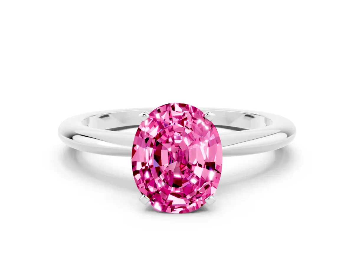Oval Cut Pink Sapphire Solitaire Ring with Six-Prong Setting and Classic Band Silver