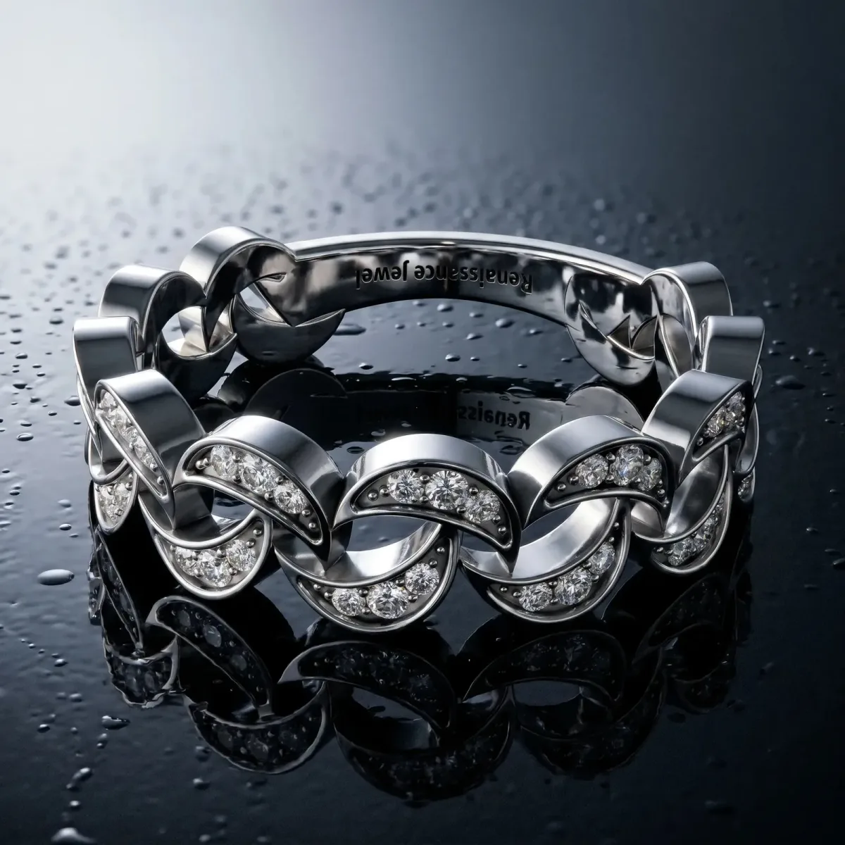 Pavé Round Diamond Interlocking Eternity Band with Bezel Prong Setting Silver