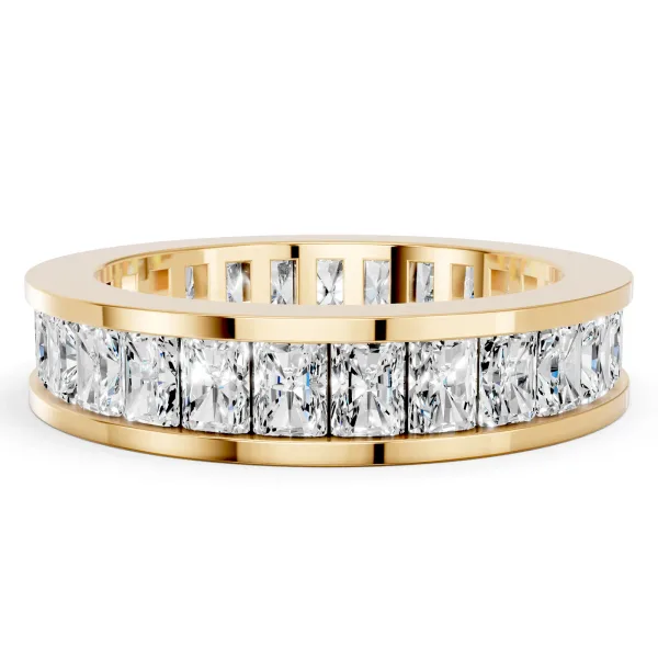 radiant Cut eternity band with channel set Yellow gold