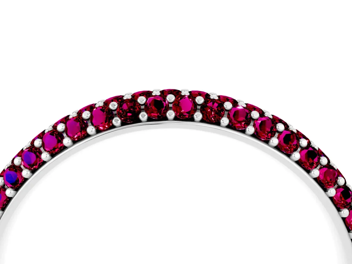 Round Garnet Pavé Eternity Band with Shared Prong Setting Silver