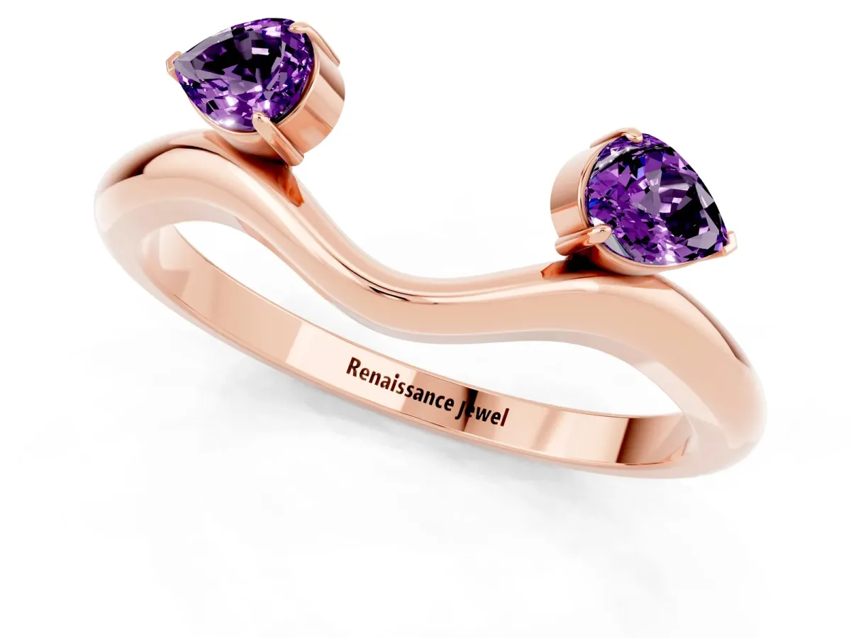 Pear Cut Amethyst Two-Stone Open Band Ring with Prong Setting Rose gold