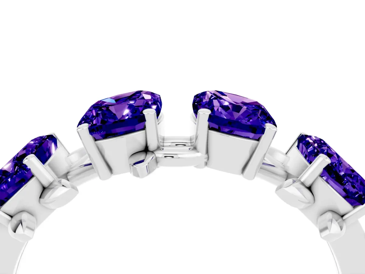 Emerald Cut Tanzanite Prong-Set Half Eternity Band Silver