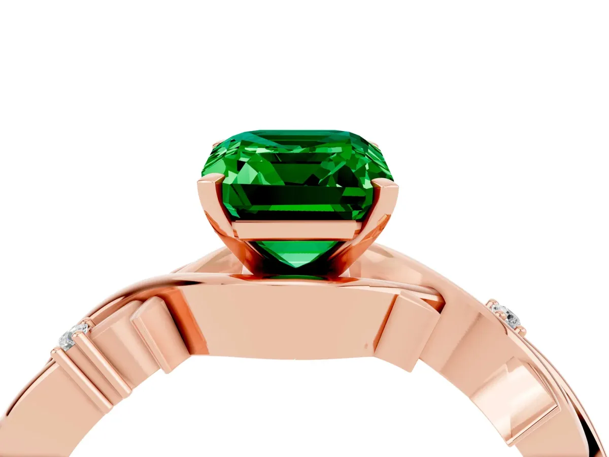 Emerald Cut Emerald Solitaire Ring with Twisted Band and Prong Setting Rose gold