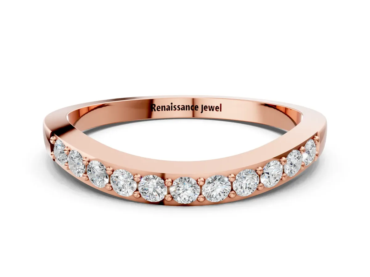 Round Diamond Curved Wedding Band with Channel Setting Rose gold