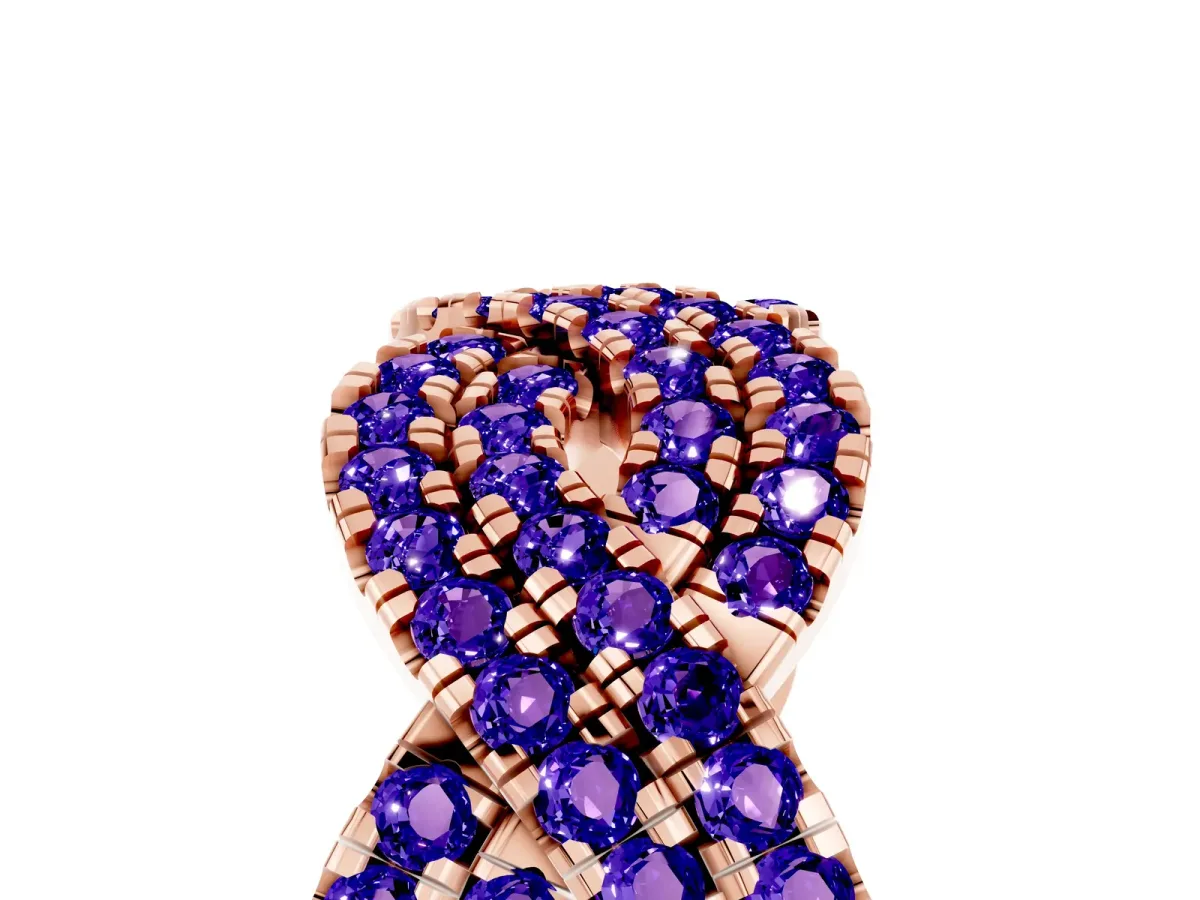 Pavé Round Tanzanite Infinity Twist Band with Shared Prong Setting Rose gold