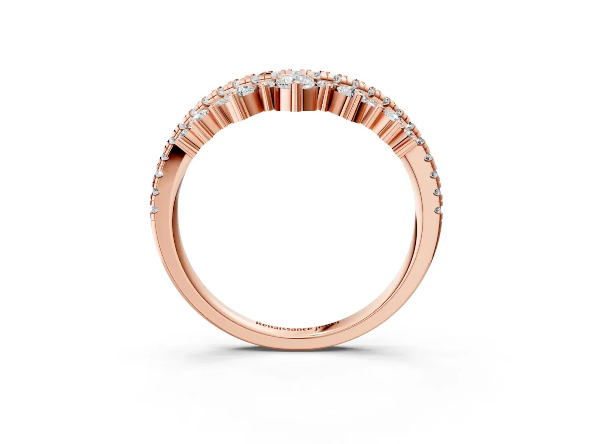 Round Diamond Pavé Contour Band with Prong Setting Rose gold