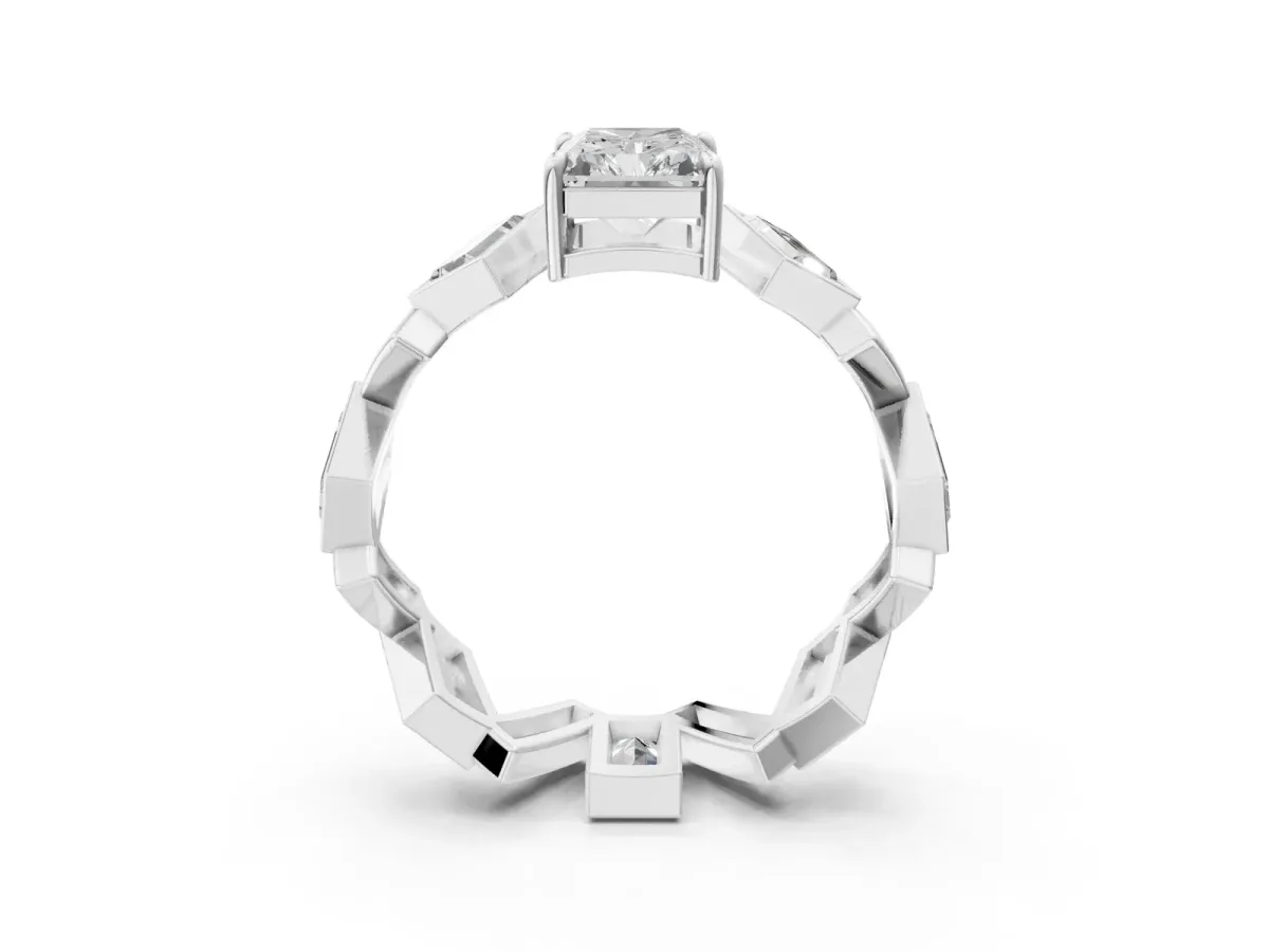 Radiant Diamond Geometric Side Stone Engagement Ring Platinum
