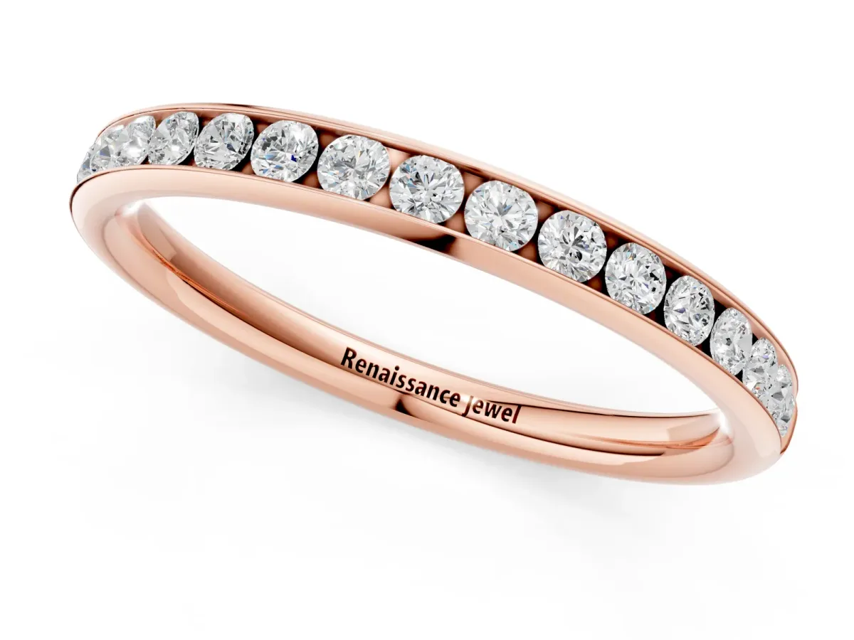 Round Diamond Channel Set Comfort Fit Band Rose gold