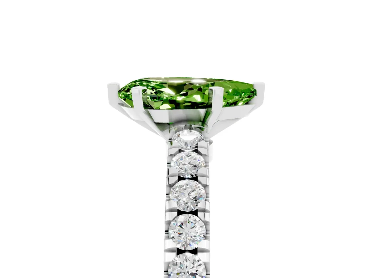 Pear Cut Solitaire Peridot with Pavé Band and Four-Prong Setting Platinum