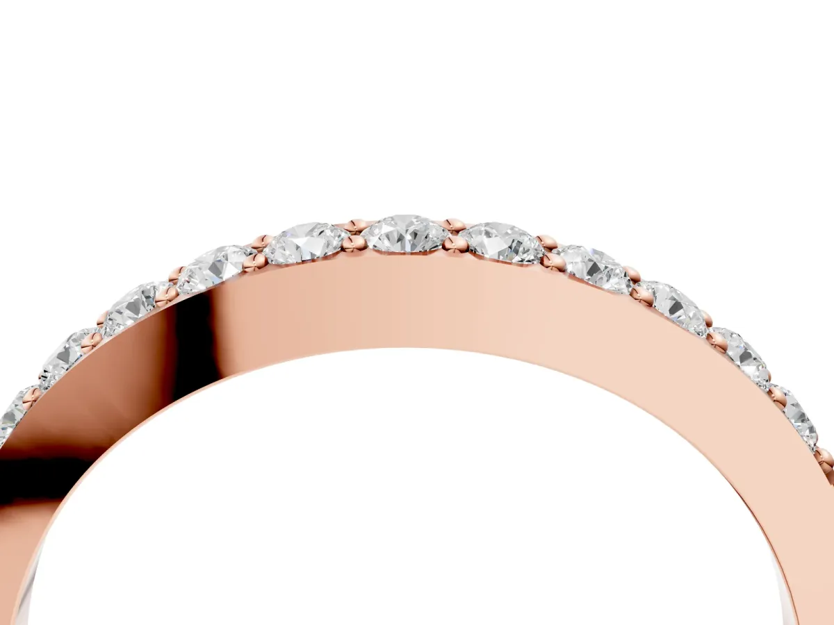 Round Diamond Curved Wedding Band with Channel Setting Rose gold