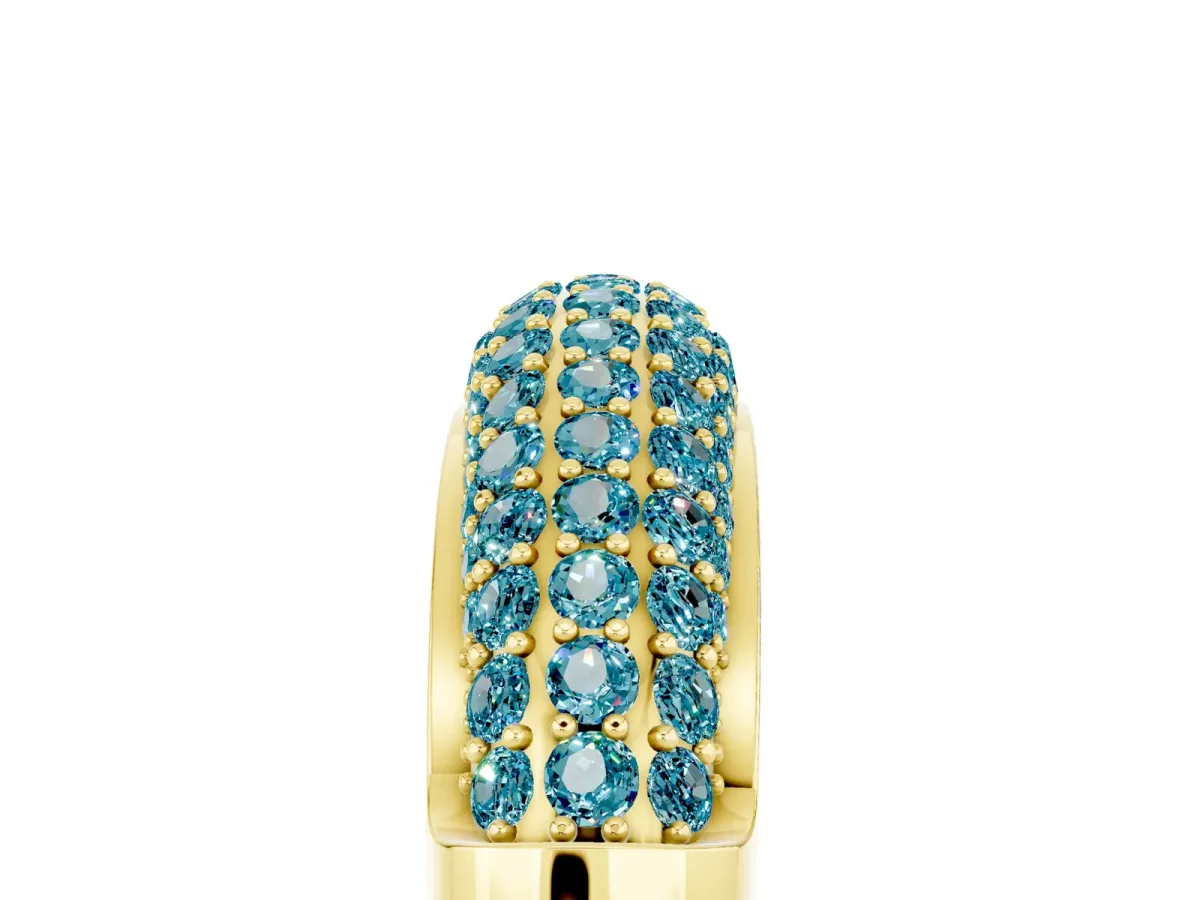 Three-Row Pavé Round Blue Topaz Dome Band Yellow gold