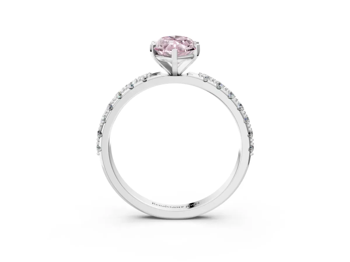 Fancy Pink Marquise Cut Diamond Solitaire Pavé Band with Four-Prong Setting Silver