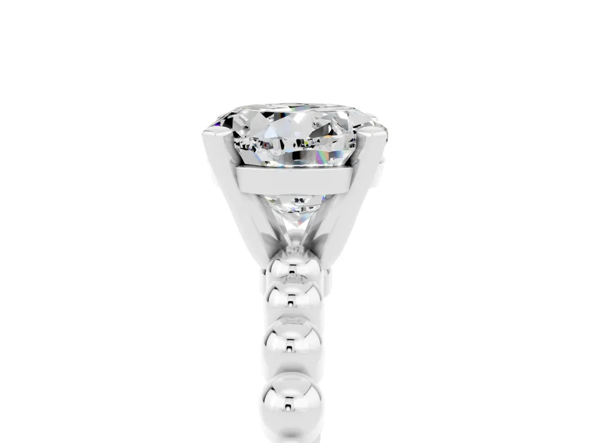 Round Cut Moissanite Solitaire Ring with Beaded Band and Prong Setting Platinum