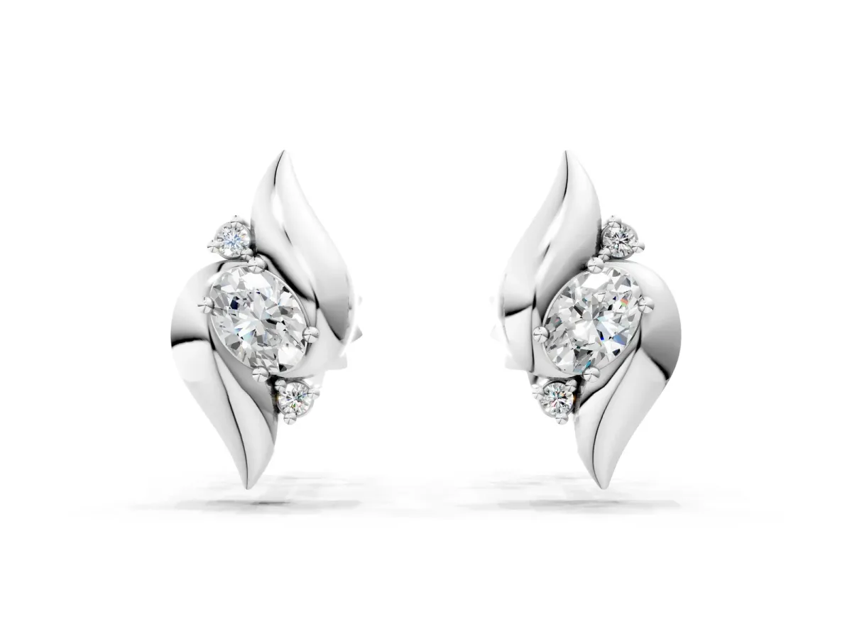 Oval Diamond Shell Stud Earrings Silver