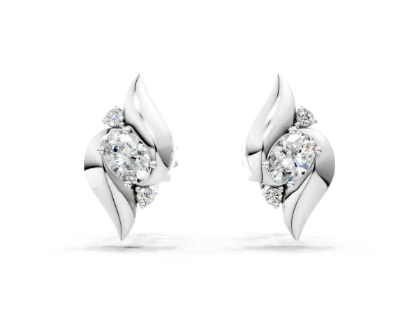 Oval Diamond Shell Stud Earrings Platinum