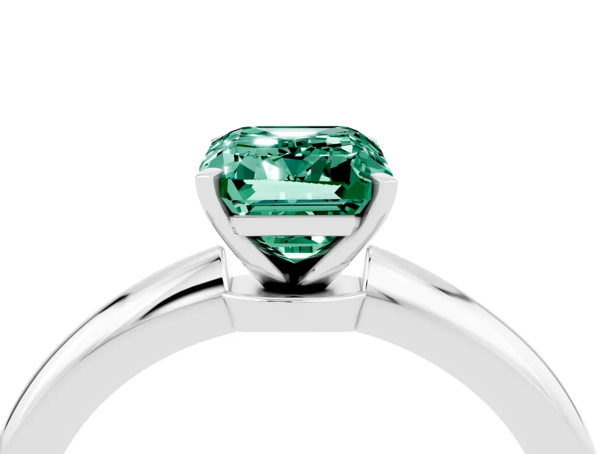 Emerald Cut Green Sapphire Solitaire Ring with Six-Prong Setting and Classic Band Silver