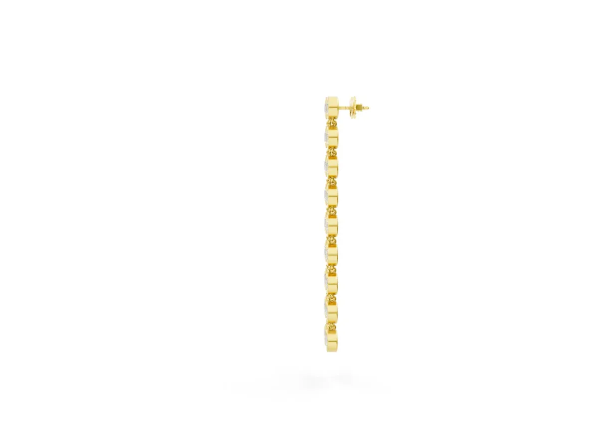 Round Diamond Bezel-Set Linear Drop Earrings Yellow gold