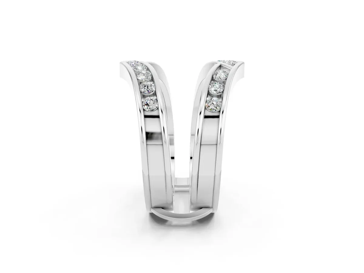 Round Moissanite Channel-Set Chevron Band Platinum