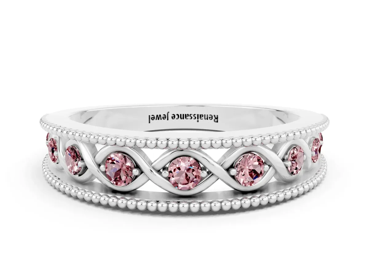 Round Morganite Twist Milgrain Band with Bezel Setting Platinum