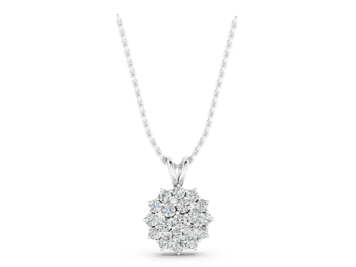 Cluster Round Diamond Prong-Set Pendant White gold