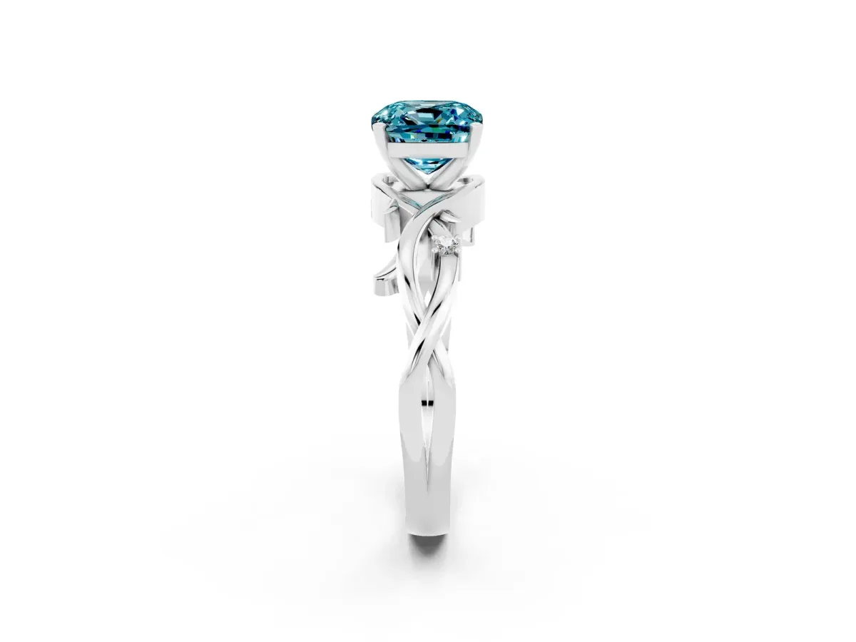 Cushion Cut Blue Topaz Solitaire Ring with Twisted Band and Prong Setting Silver