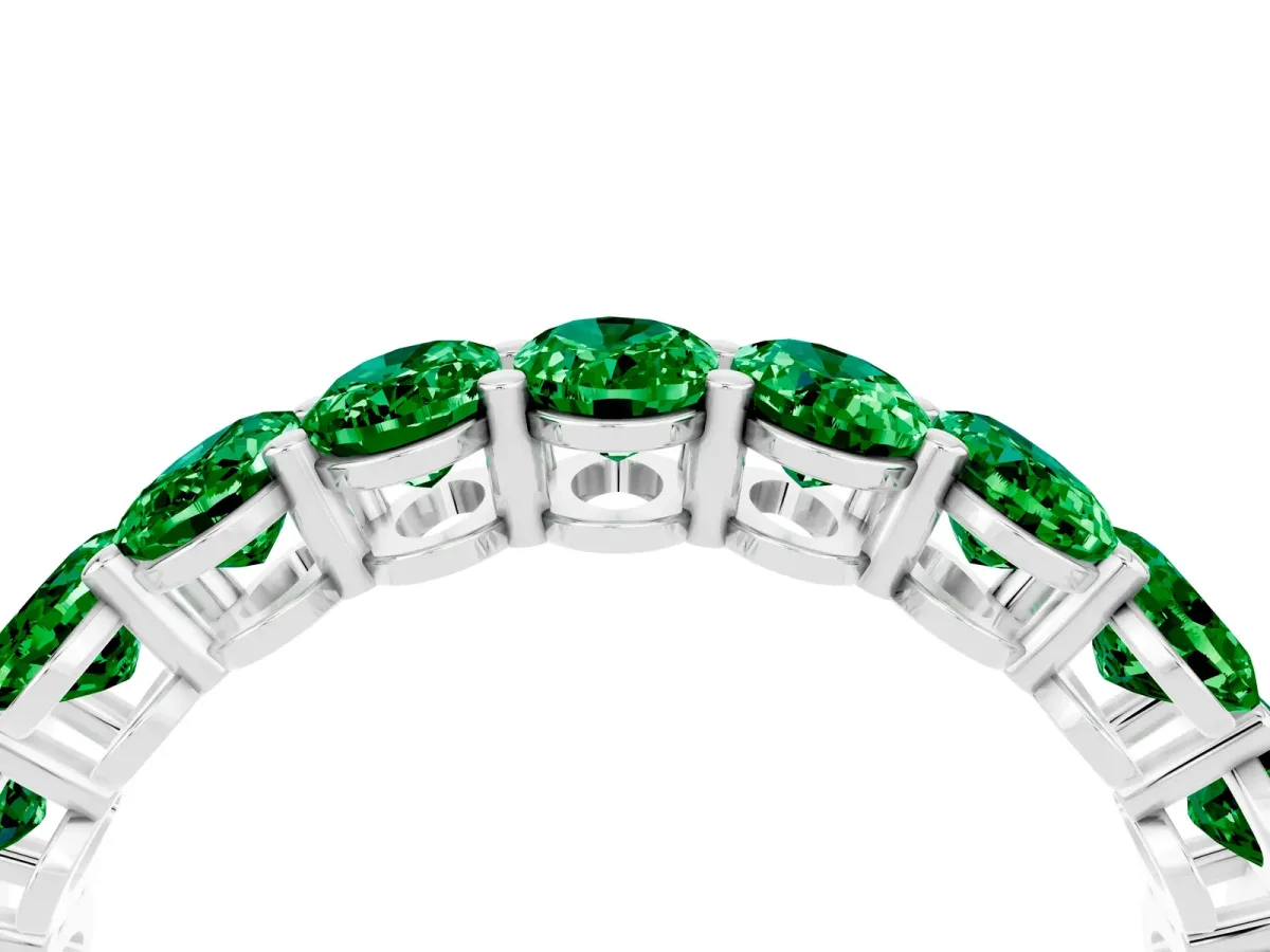 Oval Cut Emerald Eternity Band with Shared Prong Setting Silver