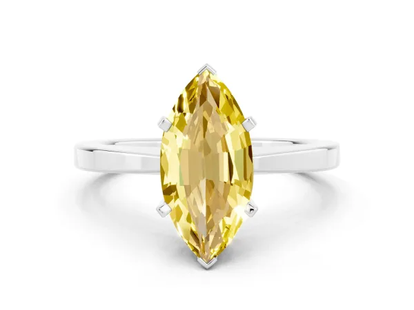 Marquise Cut Yellow Sapphire Solitaire Engagement Ring with Classic Band and Four-Prong Setting Platinum