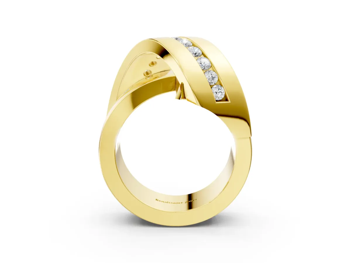 Pavé Round Diamond Crossover Band with Channel Setting Yellow gold