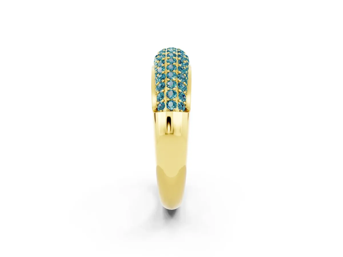 Three-Row Pavé Round Blue Topaz Dome Band Yellow gold