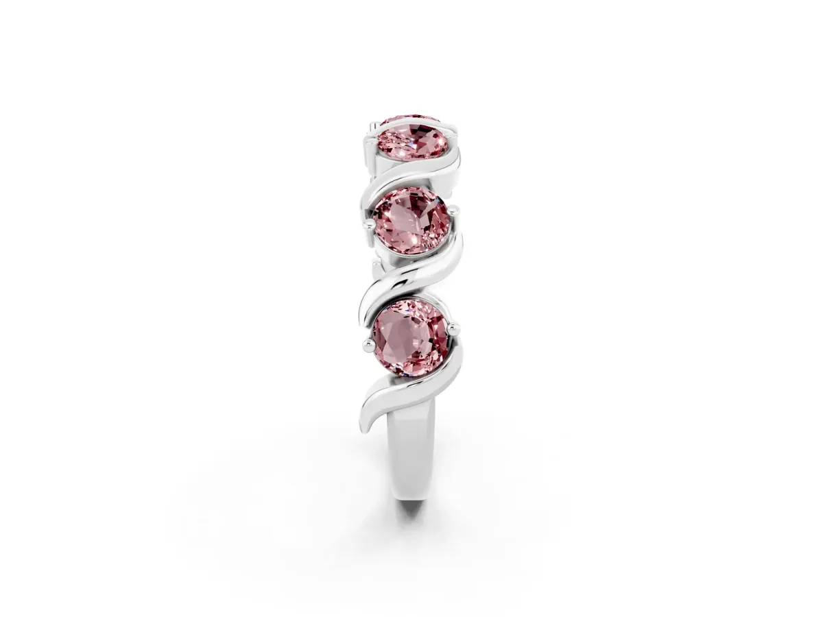 Round Morganite Half Eternity Band with Wave Prong Setting Silver