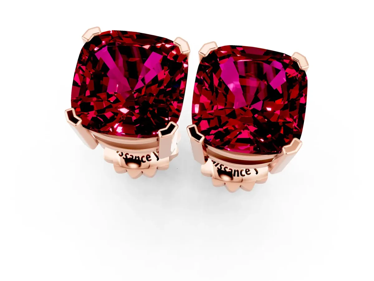 Cushion Cut Garnet Stud Earrings Rose gold