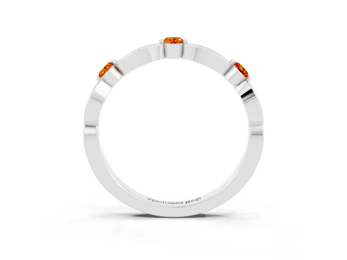 Marquise and Round Citrine Milgrain Band with Bezel Setting Silver