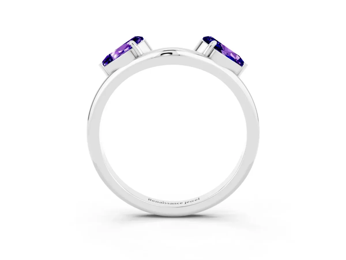 Two-Stone Pear Tanzanite Bypass Ring with Prong Setting Silver