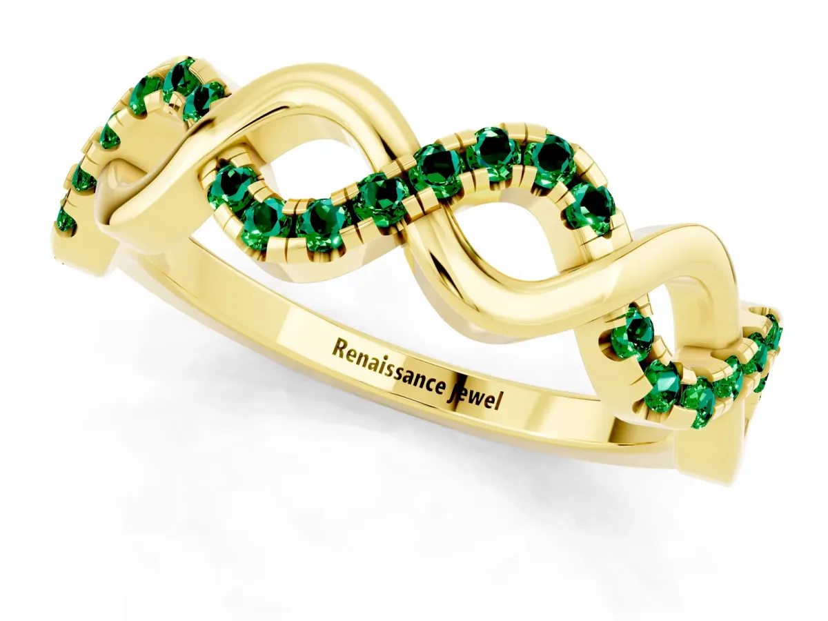 Twist Infinity Round Emerald Band with Pavé Setting Yellow gold