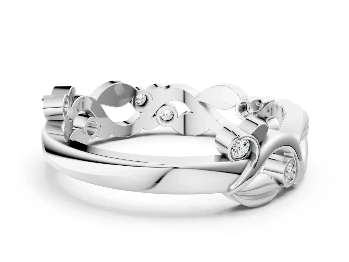 Round Diamond Leaf Eternity Band with Bezel Setting White gold