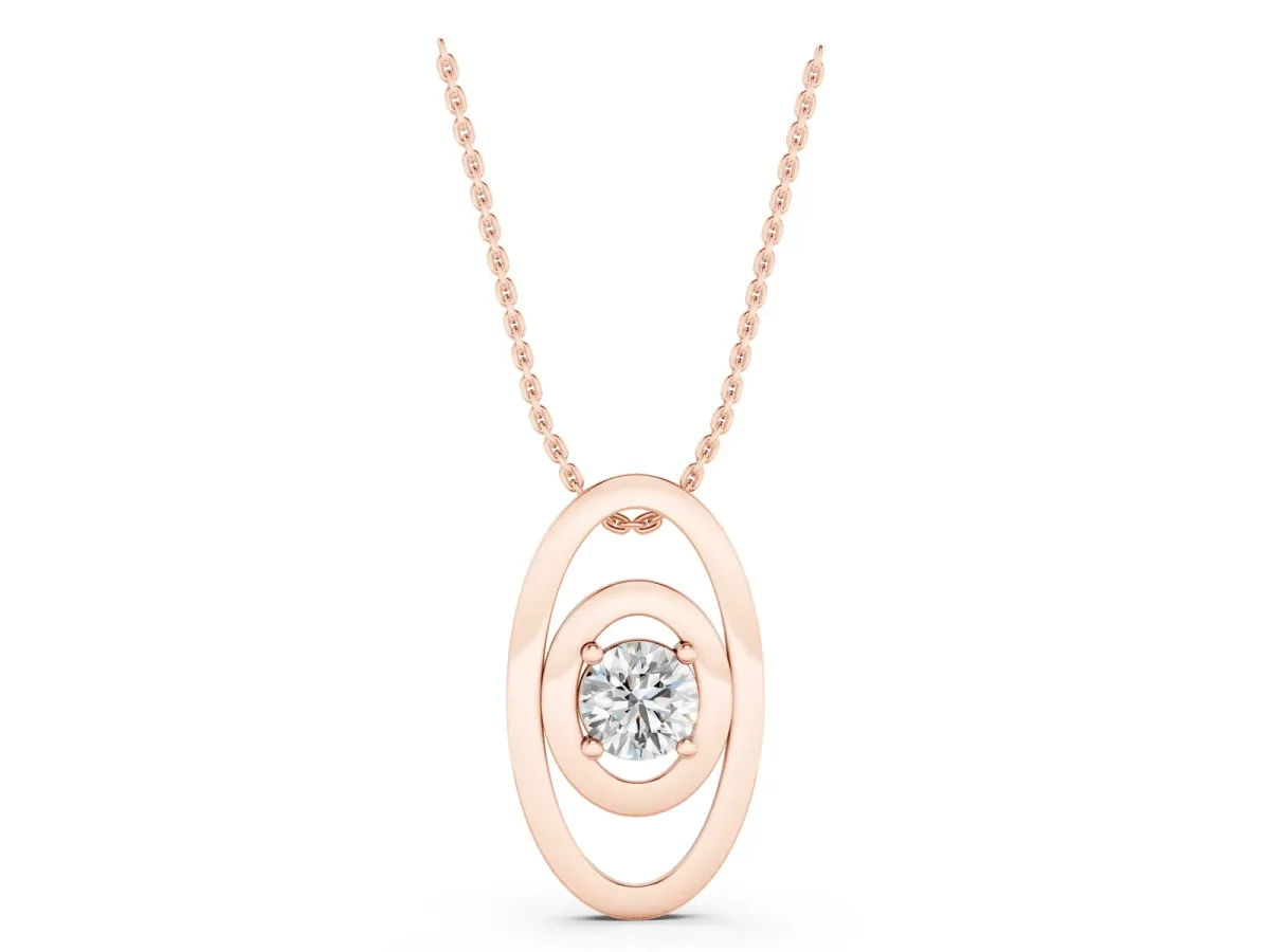 Round Diamond Bezel Set Pendant with Double Halo Rose gold