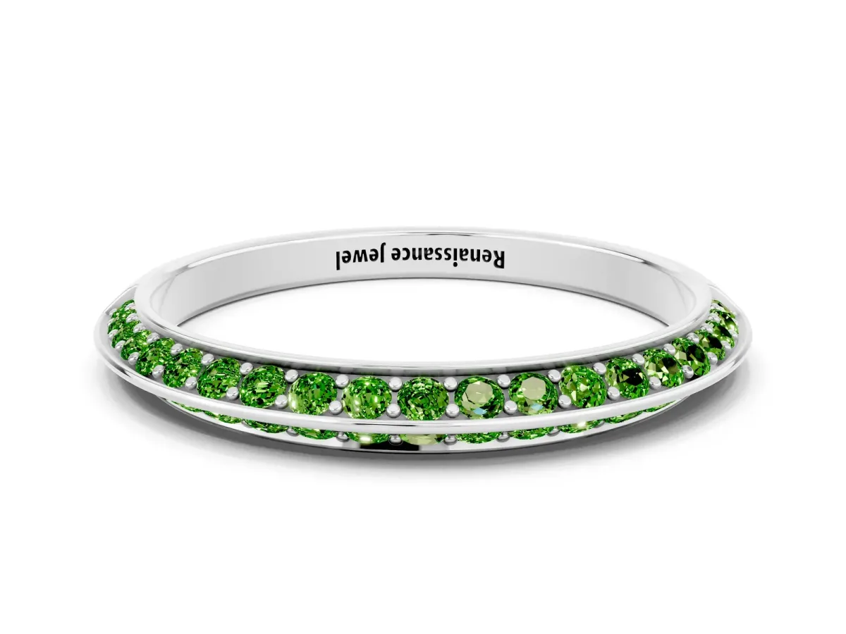 Double Row Pavé Round Peridot Eternity Band with Channel Setting Platinum